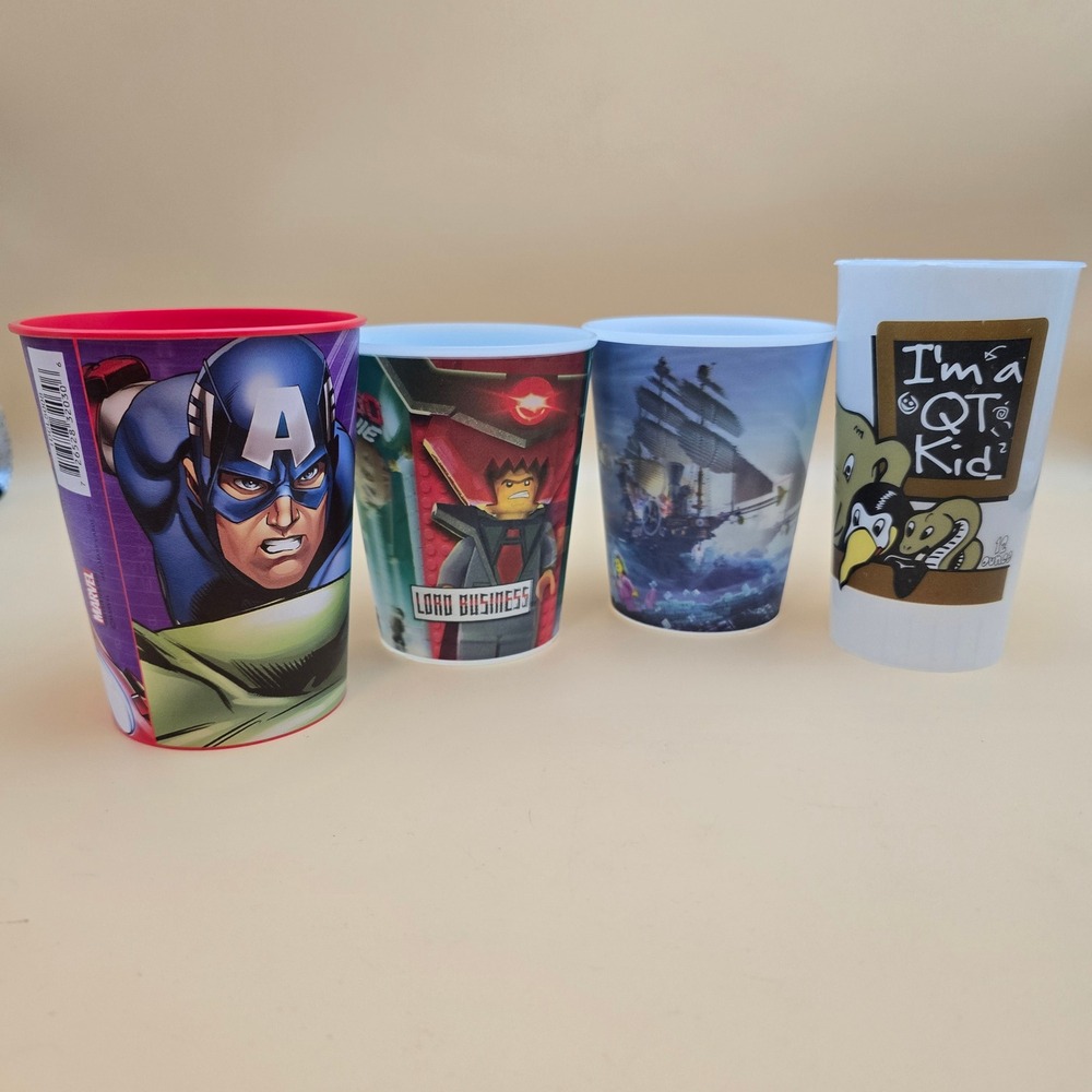 Marvel Avengers LEGO Movie Kwik Trip Plastic Souvenir Cups Lot of 4 Iron Man